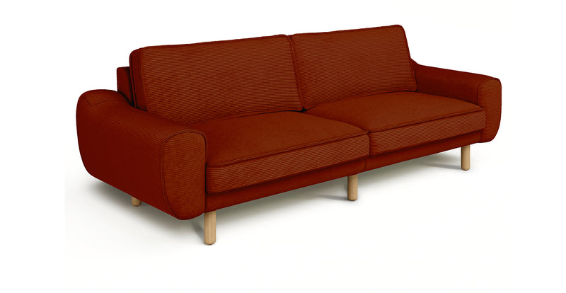 Klem 3-Sitzer Sofa Groß Zylindrisch Holzbein - Cord Velours