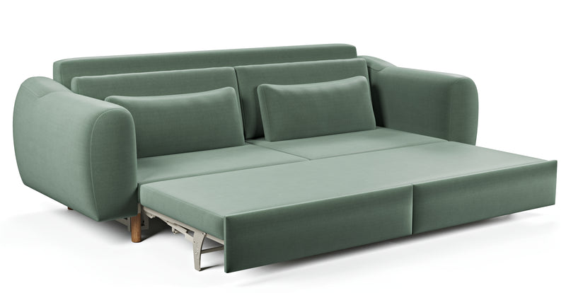Nyra 3-seater sofa bed with wooden leg - Performance Velvet
