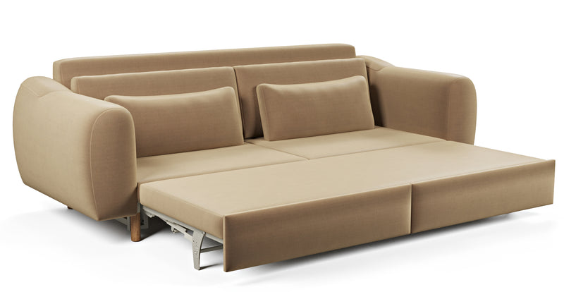Nyra 3-seater sofa bed with wooden leg - Performance Velvet