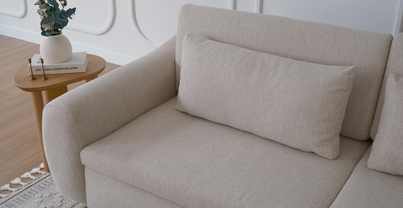 Nyra 3-seater sofa bed with wooden leg - natural fabric