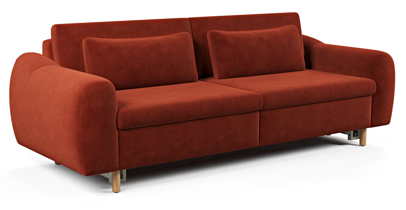 Nyra 3-seater sofa bed with wooden leg - corduroy velour