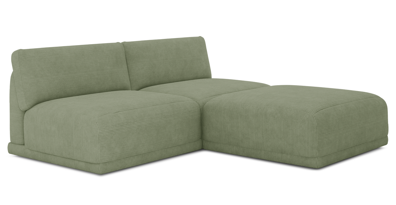 Carle 3-Sitzer Ohne Arm und Hocker - Cord Velours