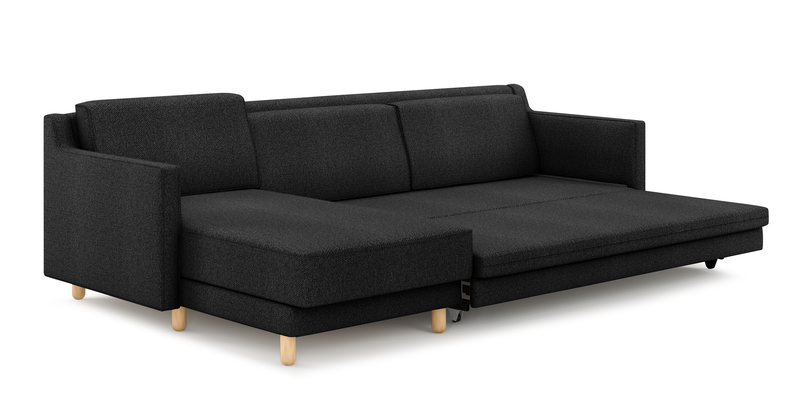 Losa Slim 292 x 166 Corner sofa bed cylindrical wooden leg - Bouclé