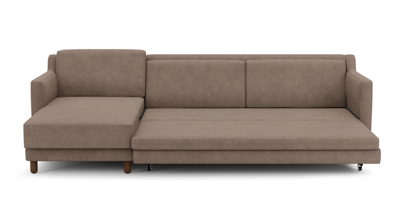 Losa Slim 292 x 166 Corner sofa bed cylindrical wooden leg - Cord velour