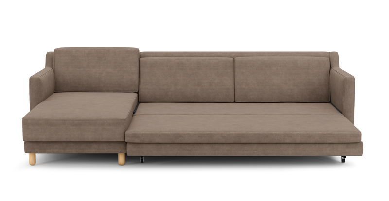 Losa Slim 292 x 166 Corner sofa bed cylindrical wooden leg - Cord velour