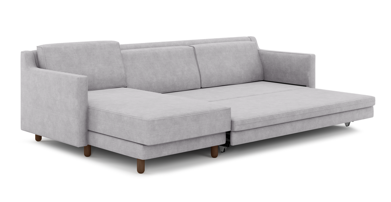 Losa Slim 292 x 166 Corner sofa bed cylindrical wooden leg - Cord velour