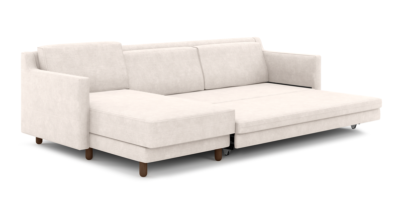 Losa Slim 292 x 166 Corner sofa bed cylindrical wooden leg - Cord velour