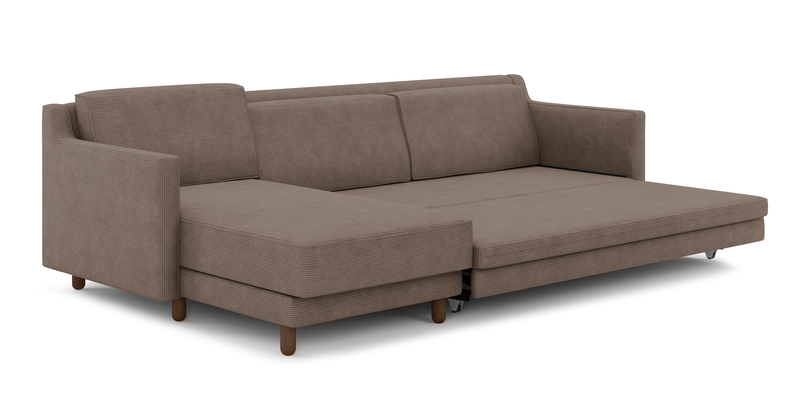 Losa Slim 292 x 166 Corner sofa bed cylindrical wooden leg - Cord velour