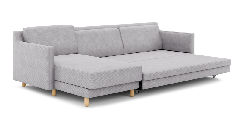 Losa Slim 292 x 166 Corner sofa bed cylindrical wooden leg - Cord velour