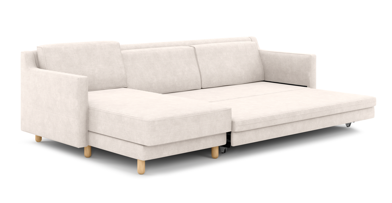 Losa Slim 292 x 166 Corner sofa bed cylindrical wooden leg - Cord velour