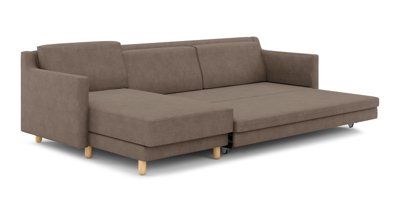 Losa Slim 292 x 166 Corner sofa bed cylindrical wooden leg - Cord velour