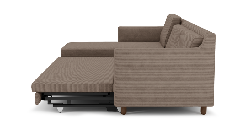 Losa Slim 292 x 166 Corner sofa bed cylindrical wooden leg - Cord velour