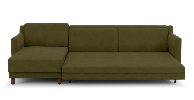 Losa Slim 292 x 166 Corner sofa bed cylindrical wooden leg - velvet