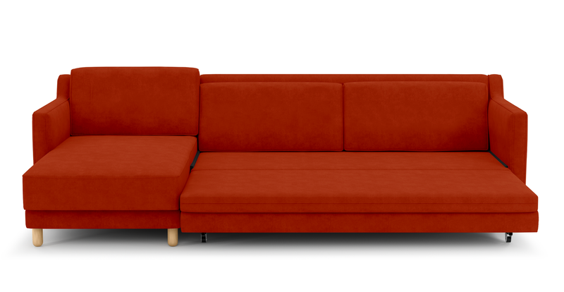 Losa Slim 292 x 166 Corner sofa bed cylindrical wooden leg - velvet