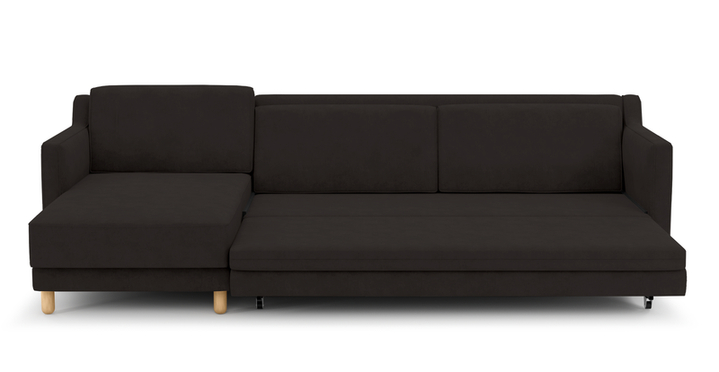 Losa Slim 292 x 166 Corner sofa bed cylindrical wooden leg - velvet