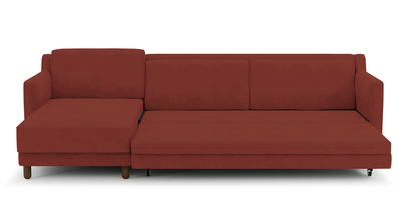 Losa Slim 292 x 166 Corner sofa bed cylindrical wooden leg - velvet