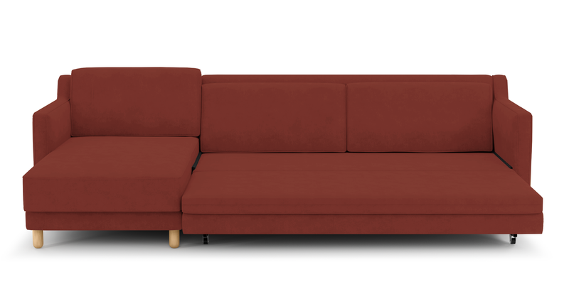 Losa Slim 292 x 166 Corner sofa bed cylindrical wooden leg - velvet