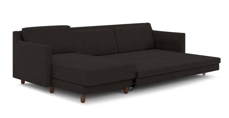 Losa Slim 292 x 166 Corner sofa bed cylindrical wooden leg - velvet