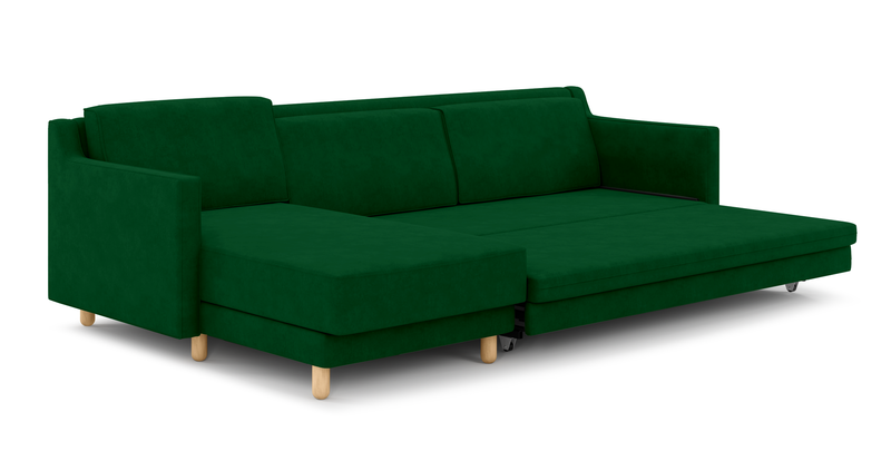 Losa Slim 292 x 166 Corner sofa bed cylindrical wooden leg - velvet