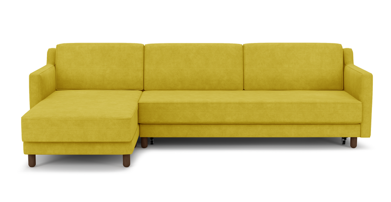 Losa Slim 292 x 166 Corner sofa bed cylindrical wooden leg - Cord velour