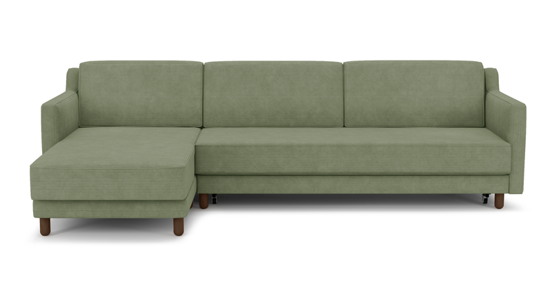 Losa Slim 292 x 166 Corner sofa bed cylindrical wooden leg - Cord velour