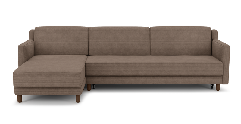 Losa Slim 292 x 166 Corner sofa bed cylindrical wooden leg - Cord velour