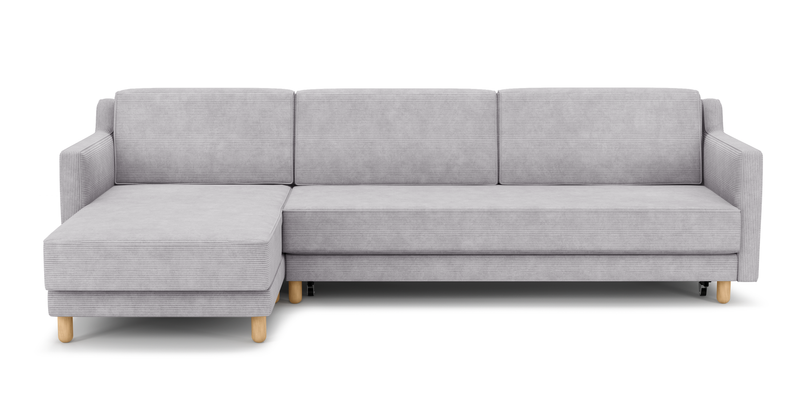 Losa Slim 292 x 166 Corner sofa bed cylindrical wooden leg - Cord velour