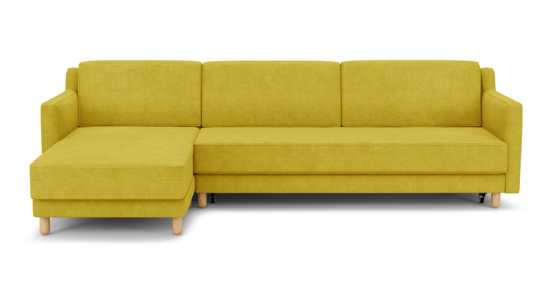 Losa Slim 292 x 166 Corner sofa bed cylindrical wooden leg - Cord velour