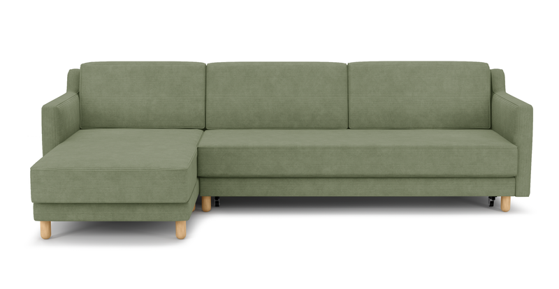 Losa Slim 292 x 166 Corner sofa bed cylindrical wooden leg - Cord velour