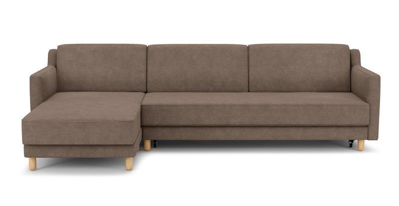 Losa Slim 292 x 166 Corner sofa bed cylindrical wooden leg - Cord velour