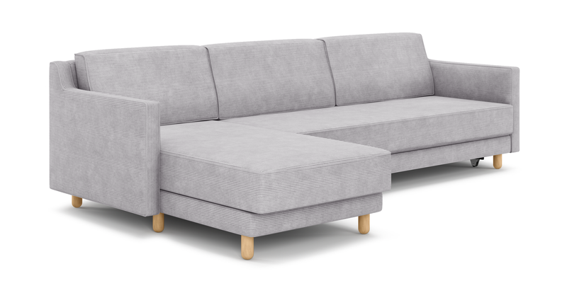 Losa Slim 292 x 166 Corner sofa bed cylindrical wooden leg - Cord velour