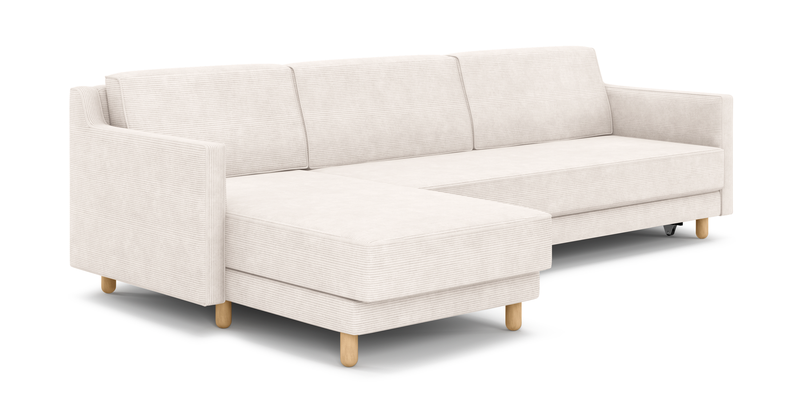 Losa Slim 292 x 166 Corner sofa bed cylindrical wooden leg - Cord velour