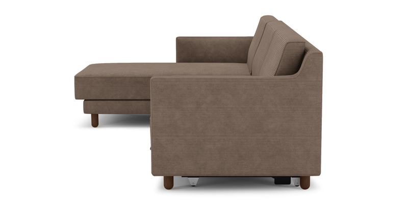 Losa Slim 292 x 166 Corner sofa bed cylindrical wooden leg - Cord velour