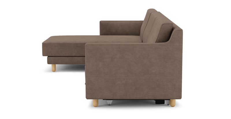 Losa Slim 292 x 166 Corner sofa bed cylindrical wooden leg - Cord velour