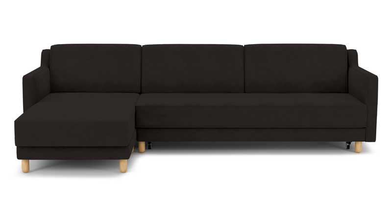 Losa Slim 292 x 166 Corner sofa bed cylindrical wooden leg - velvet