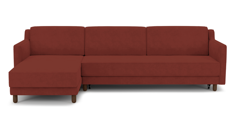 Losa Slim 292 x 166 Corner sofa bed cylindrical wooden leg - velvet