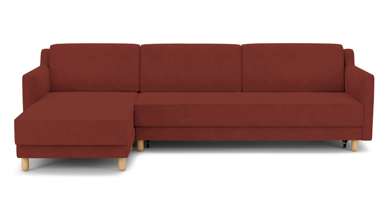 Losa Slim 292 x 166 Corner sofa bed cylindrical wooden leg - velvet