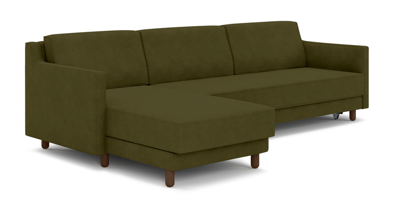 Losa Slim 292 x 166 Corner sofa bed cylindrical wooden leg - velvet