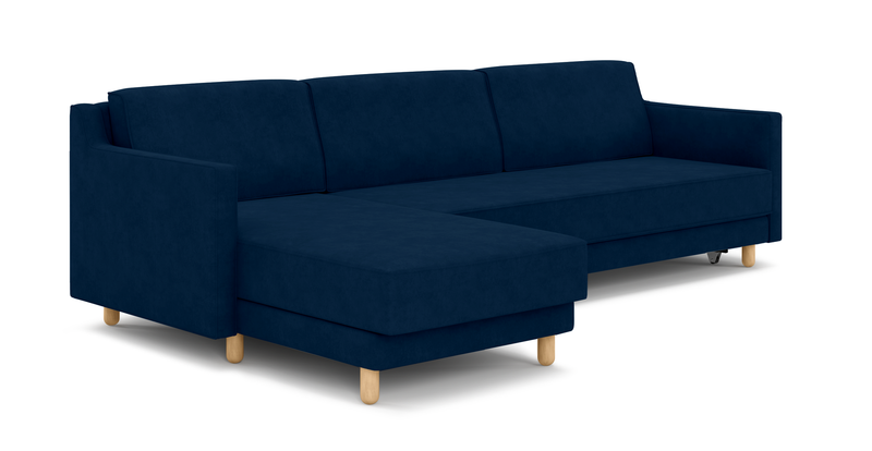 Losa Slim 292 x 166 Corner sofa bed cylindrical wooden leg - velvet