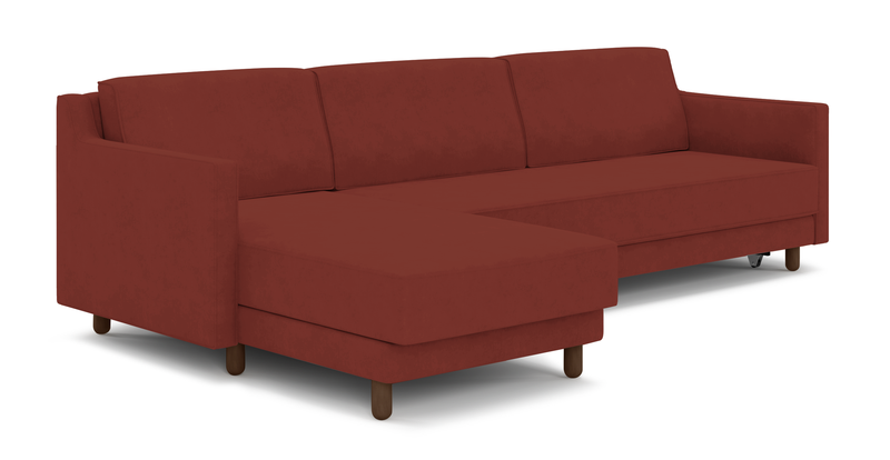 Losa Slim 292 x 166 Corner sofa bed cylindrical wooden leg - velvet