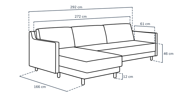 Losa Slim 292 x 166 Corner sofa bed cylindrical wooden leg - velvet