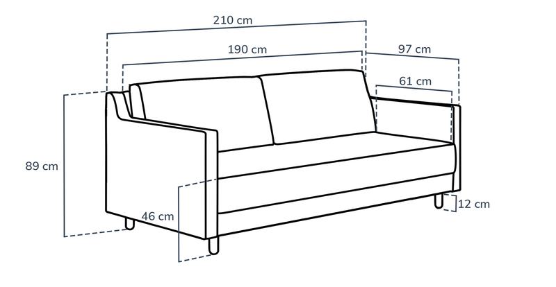 Losa Slim 3-seater sofa bed cylindrical wooden leg - natural fabric