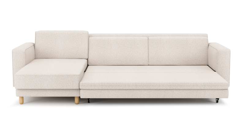 Losa Slim 292 x 166 Corner sofa bed cylindrical wooden leg - Bouclé