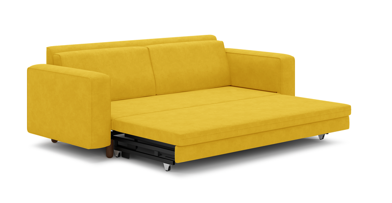 Losa 3-seater sofa bed cylindrical wooden leg - velvet