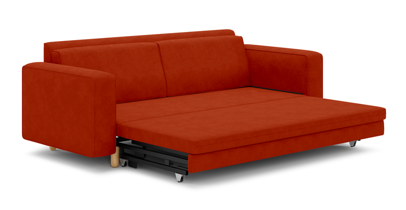 Losa 3-seater sofa bed cylindrical wooden leg - velvet