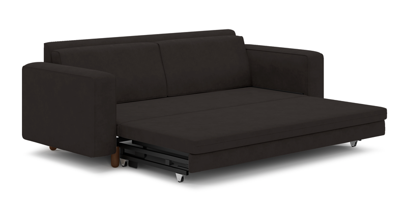 Losa 3-seater sofa bed cylindrical wooden leg - velvet