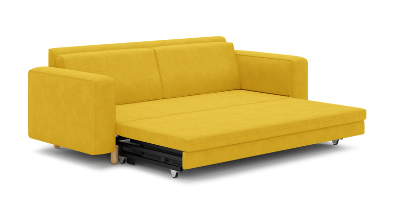 Losa 3-seater sofa bed cylindrical wooden leg - velvet