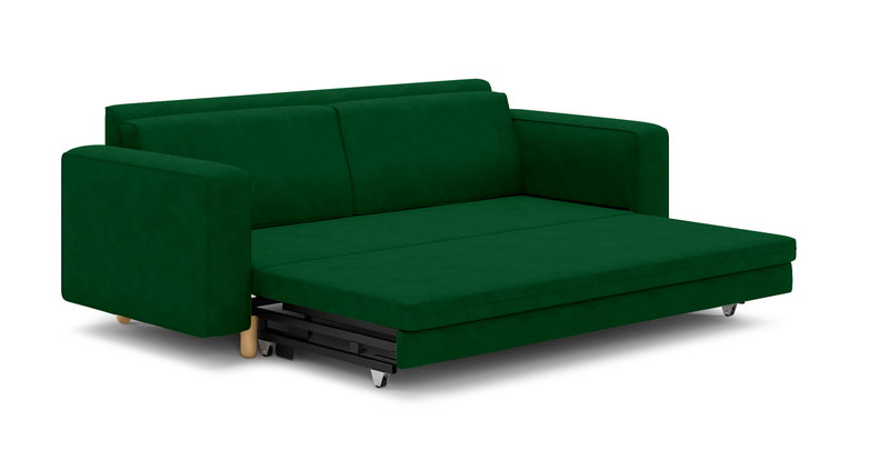 Losa 3-seater sofa bed cylindrical wooden leg - velvet