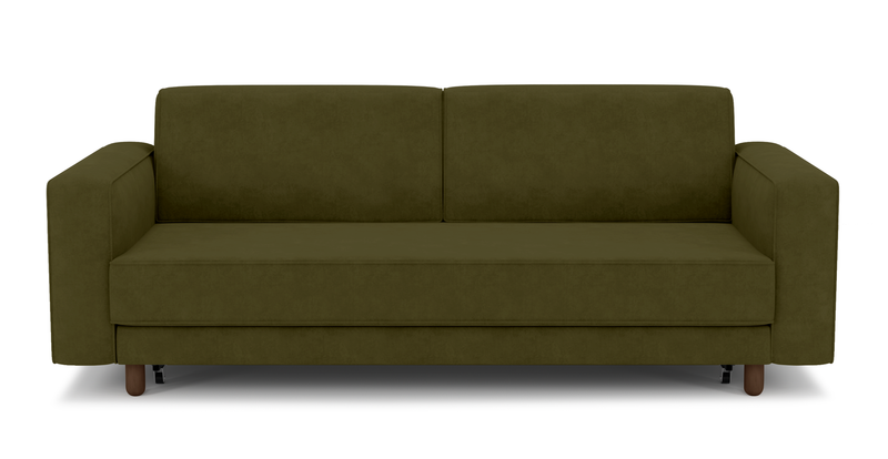 Losa 3-seater sofa bed cylindrical wooden leg - velvet