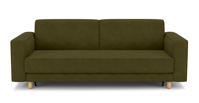 Losa 3-seater sofa bed cylindrical wooden leg - velvet